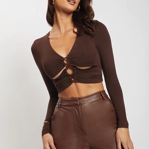 Meshki brown long sleeve crop top- small